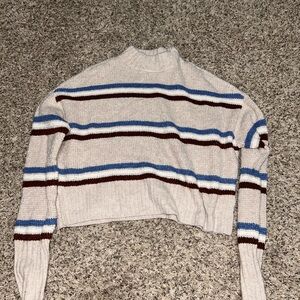 Arizona Jean Company Women's Cowl Neck Sweater - Cream, Blue, and Brown